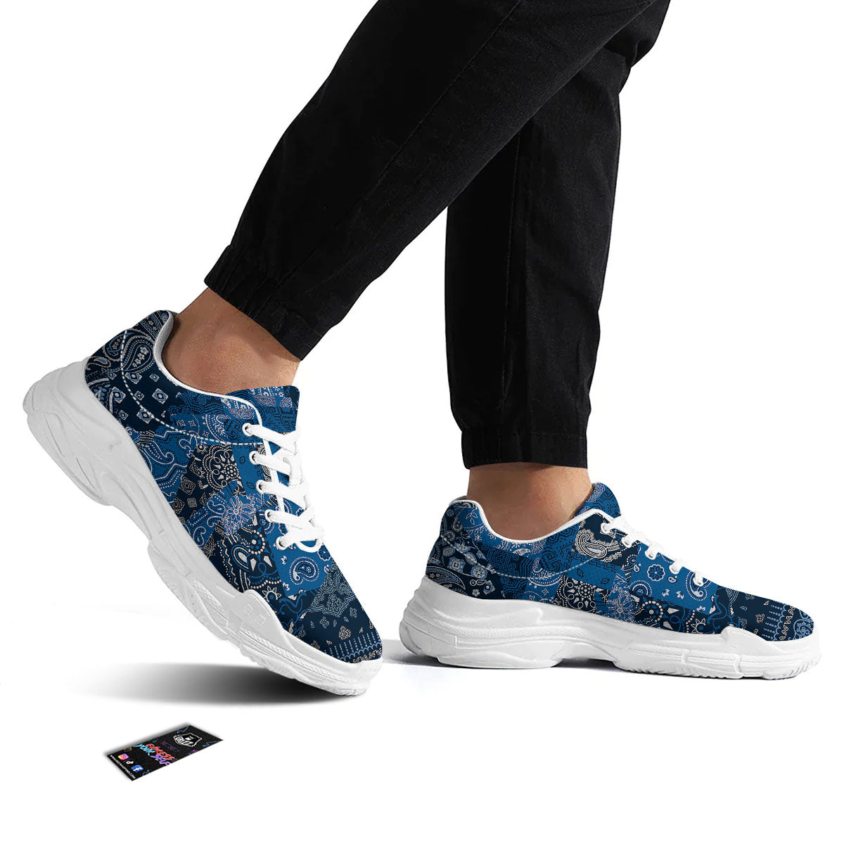 Bandana Blue Paisley Print Pattern White Chunky Shoes-grizzshop