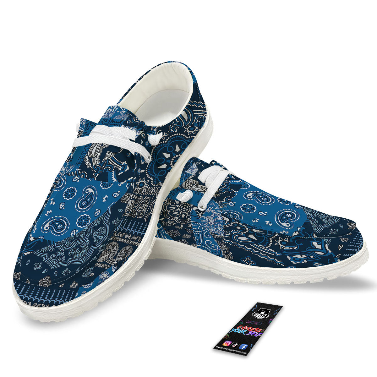 Bandana Blue Paisley Print Pattern White Loafers-grizzshop