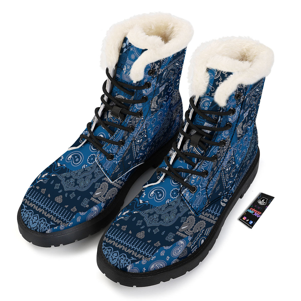 Bandana Blue Paisley Print Pattern Winter Boots-grizzshop