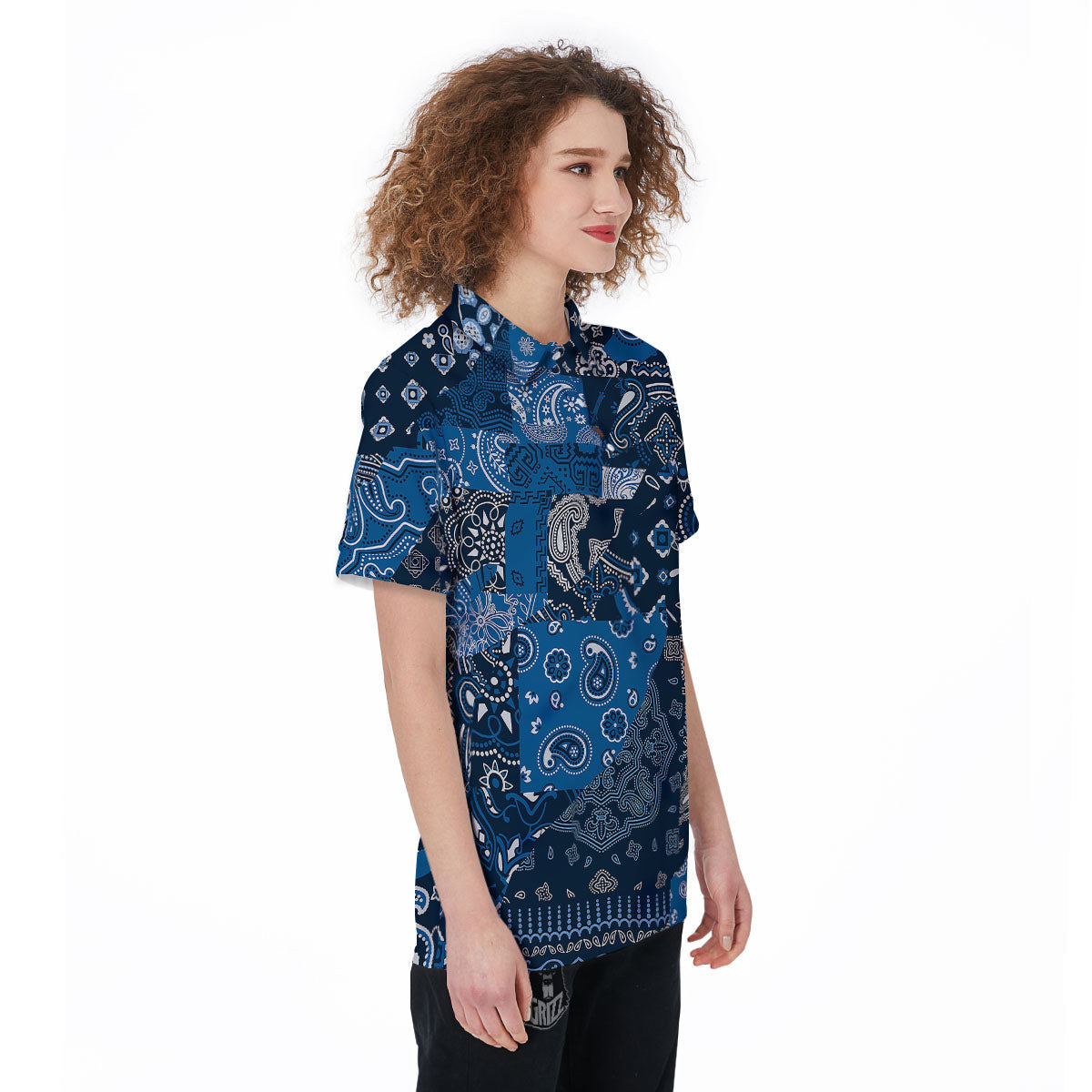 Bandana Blue Paisley Print Pattern Women's Golf Shirts-grizzshop