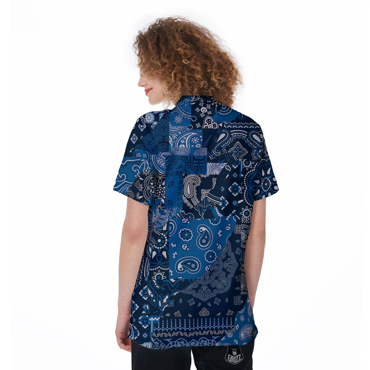 Bandana Blue Paisley Print Pattern Women's Golf Shirts-grizzshop