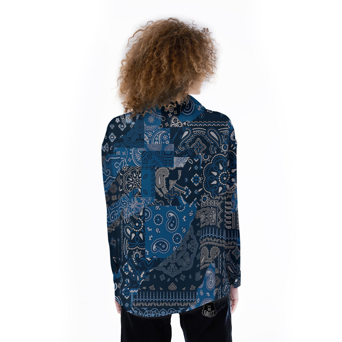 Bandana Blue Paisley Print Pattern Women's Long Sleeve Shirts-grizzshop