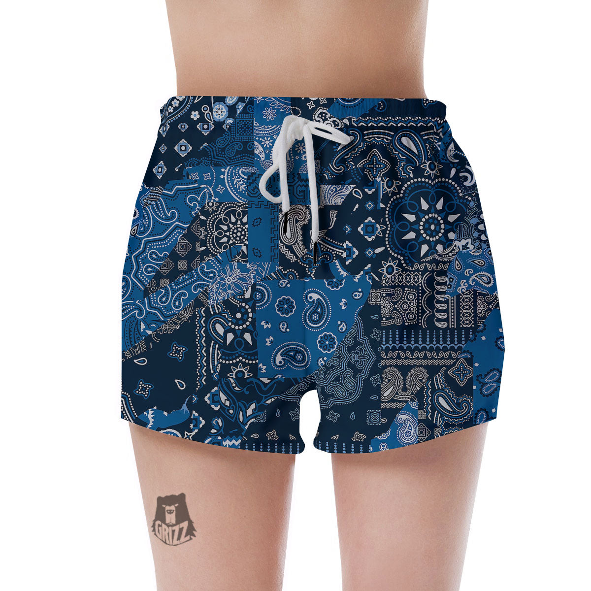 Bandana Blue Paisley Print Pattern Women's Shorts-grizzshop