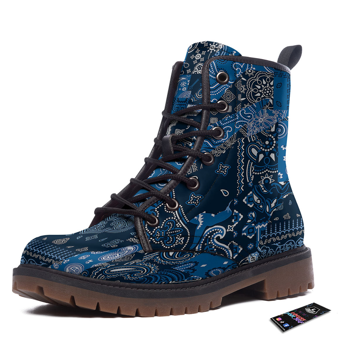 Bandana Blue Paisley Print Pattern Work Boots-grizzshop