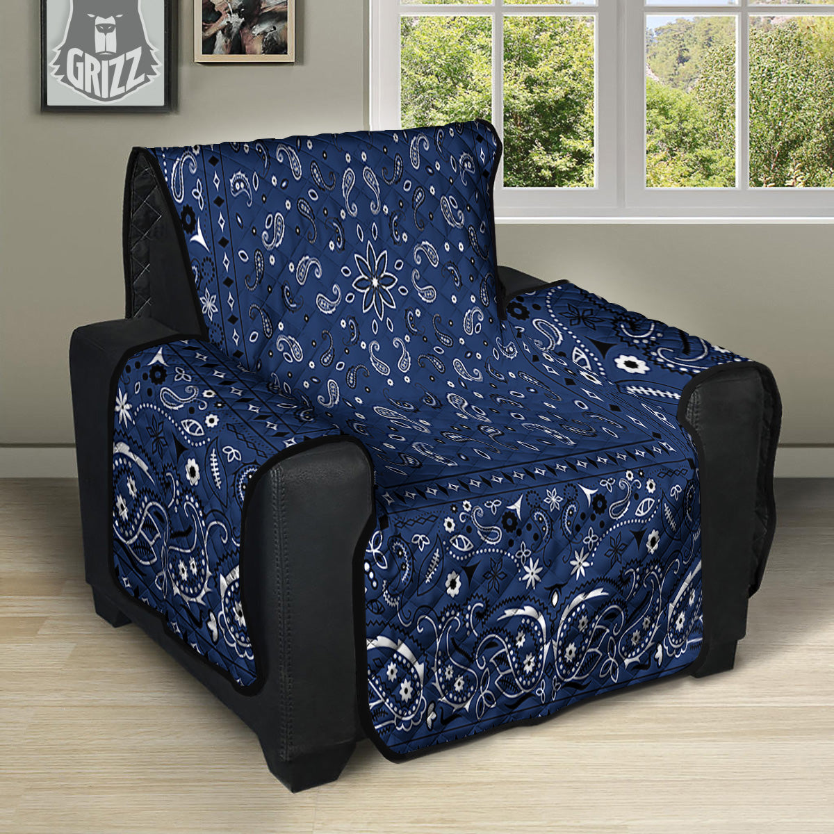 Bandana Blue Paisley Print Recliner Protector-grizzshop