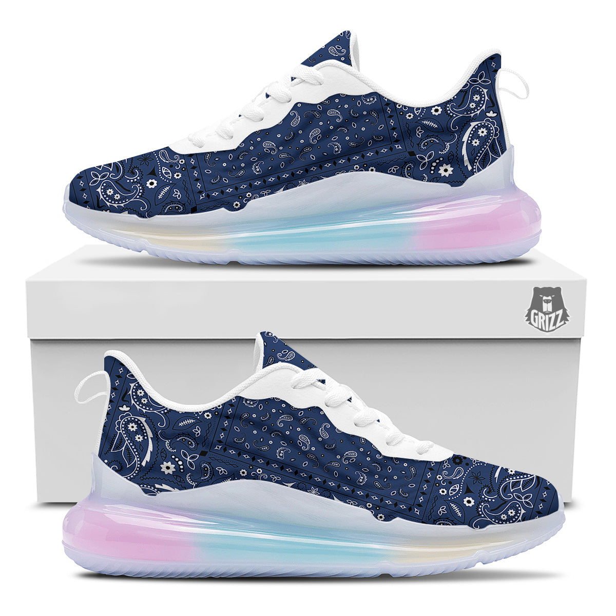 Bandana Blue Paisley Print Running Sneakers-grizzshop
