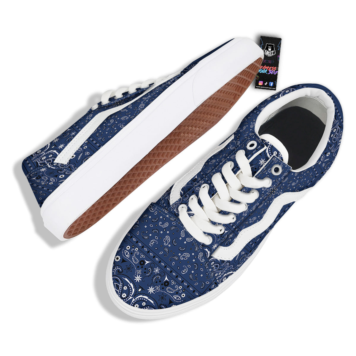 Bandana Blue Paisley Print Skate Shoes-grizzshop