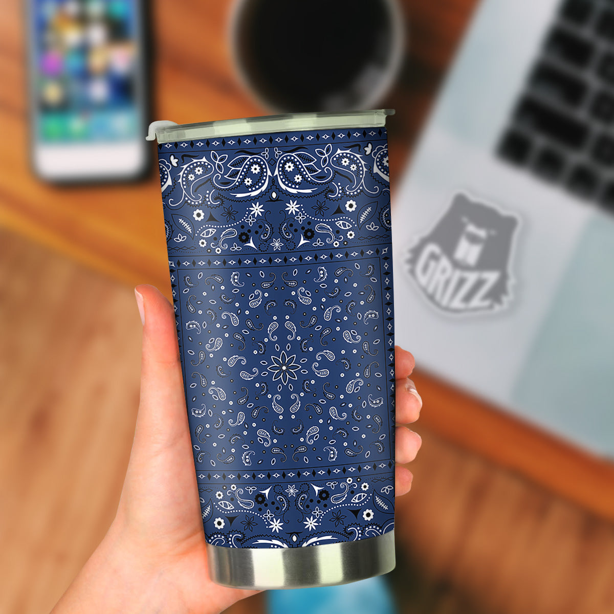 Bandana Blue Paisley Print Tumbler-grizzshop