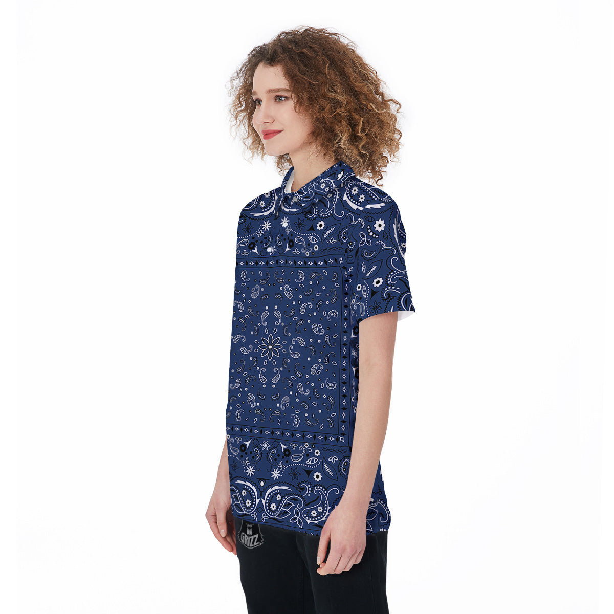 Bandana Blue Paisley Print Women's Golf Shirts-grizzshop