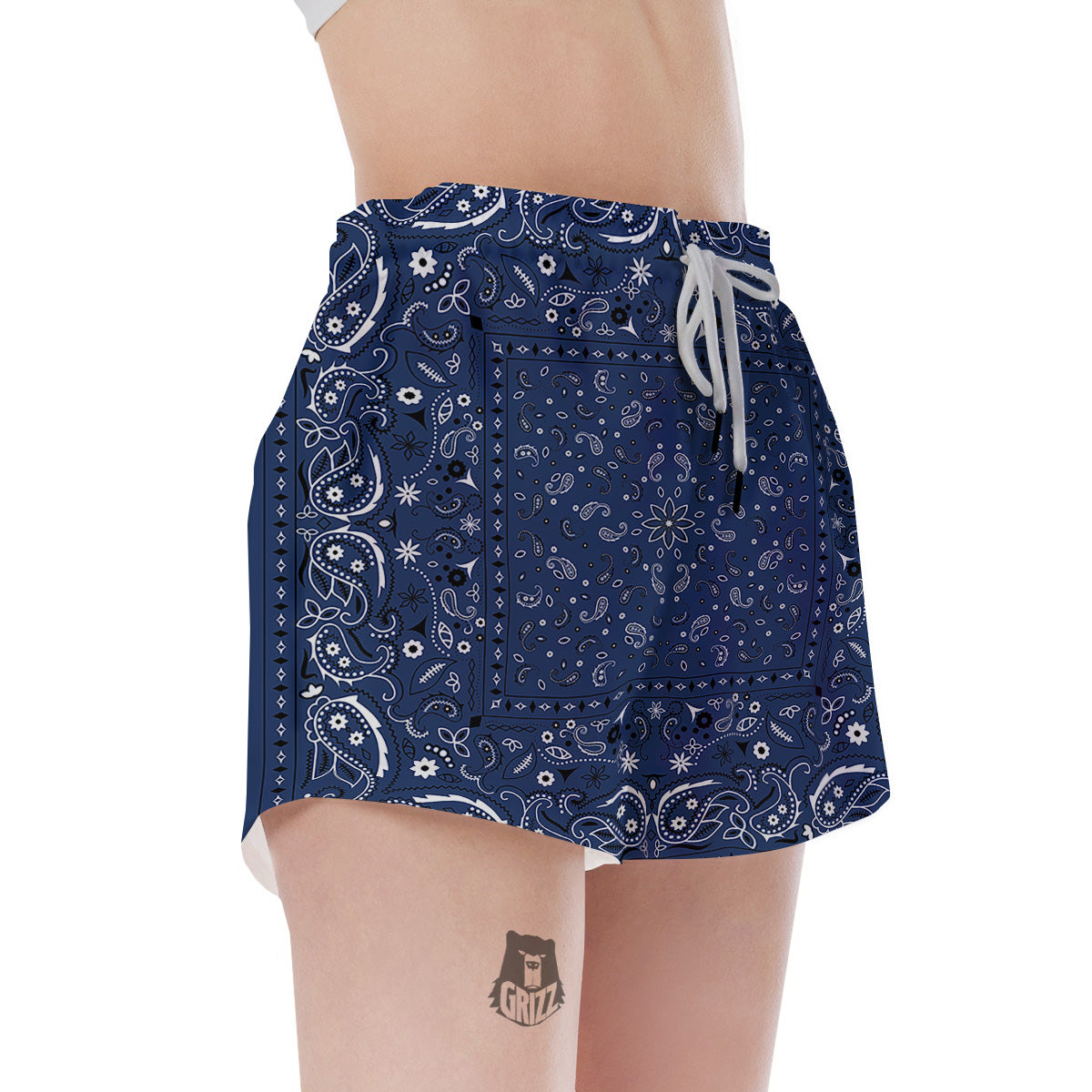 Bandana Blue Paisley Print Women's Shorts-grizzshop