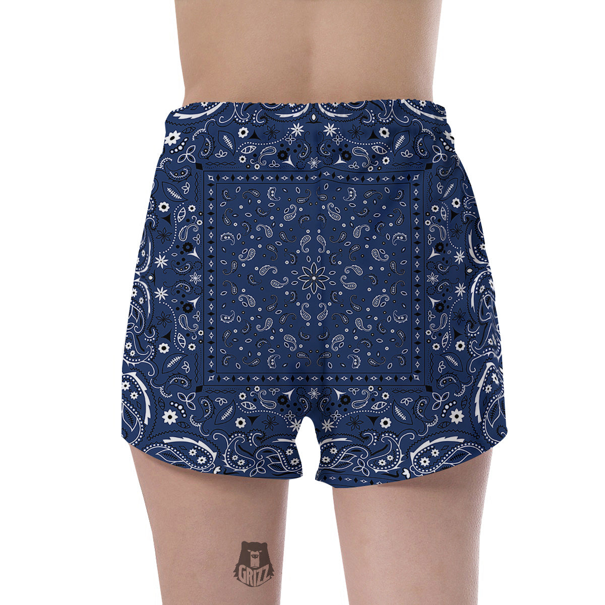 Bandana Blue Paisley Print Women's Shorts-grizzshop