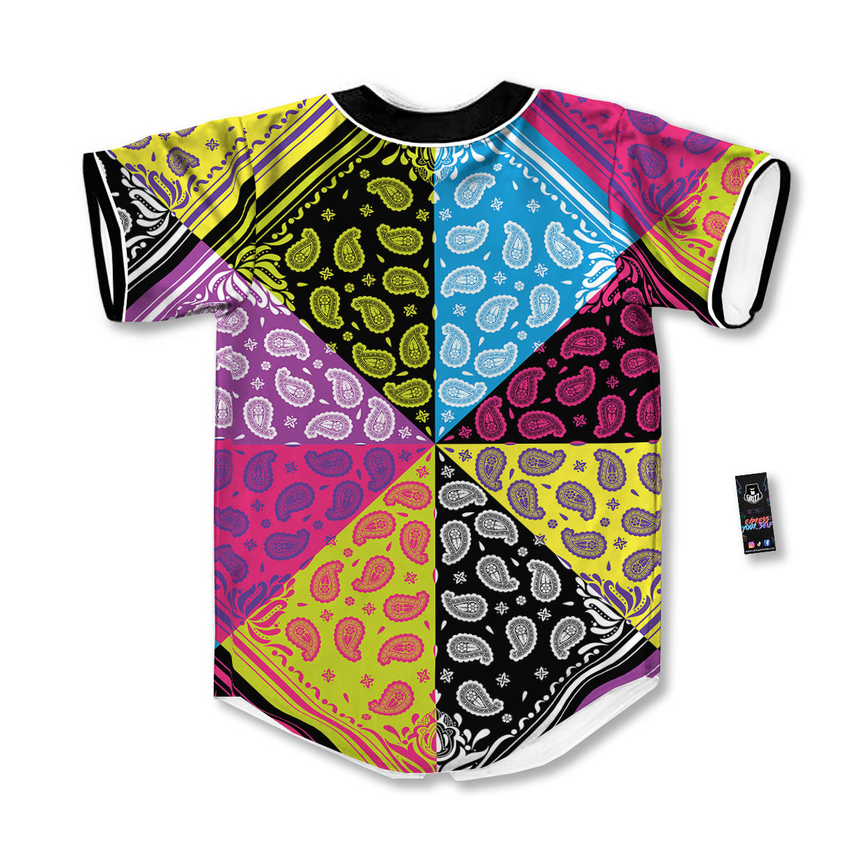 Bandana Paisley Colorful Square Print Baseball Jersey-grizzshop