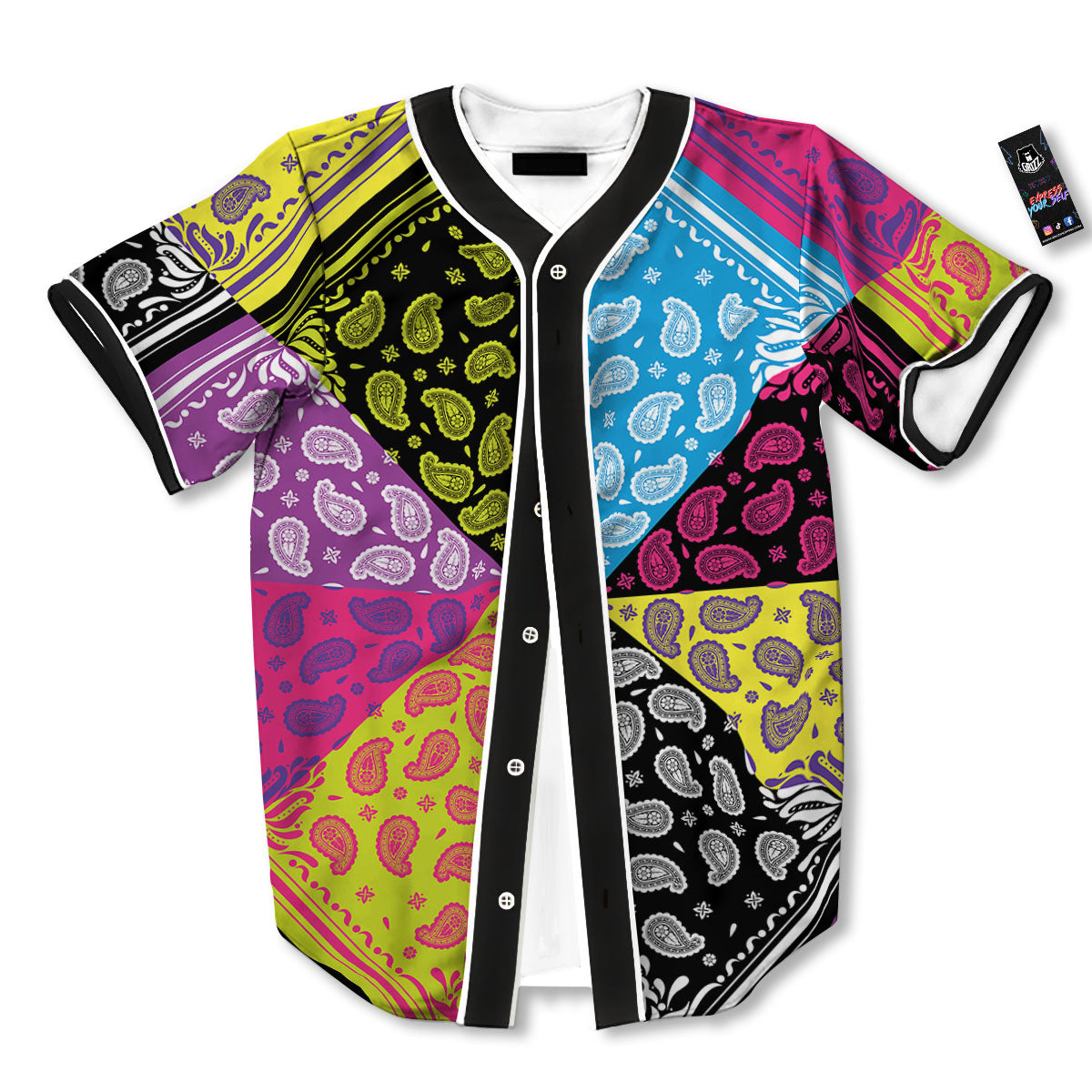 Bandana Paisley Colorful Square Print Baseball Jersey-grizzshop