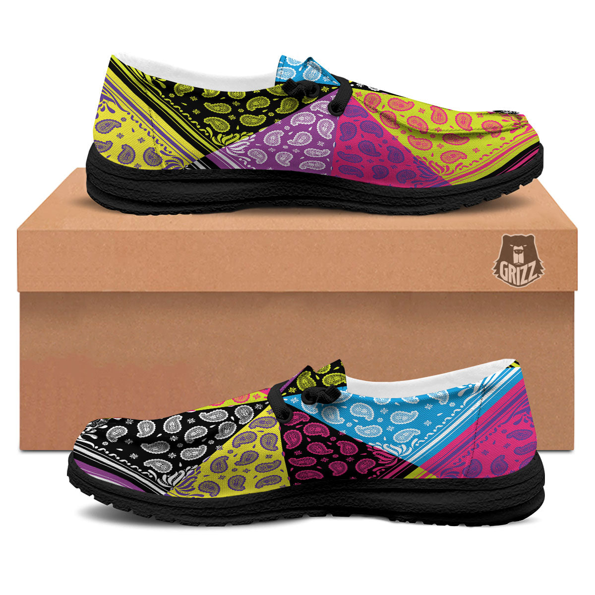 Bandana Paisley Colorful Square Print Black Loafers-grizzshop