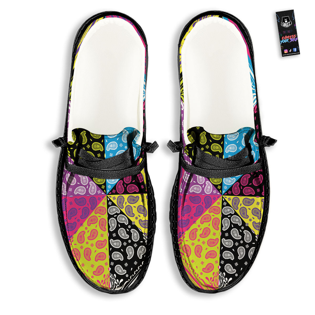 Bandana Paisley Colorful Square Print Black Loafers-grizzshop