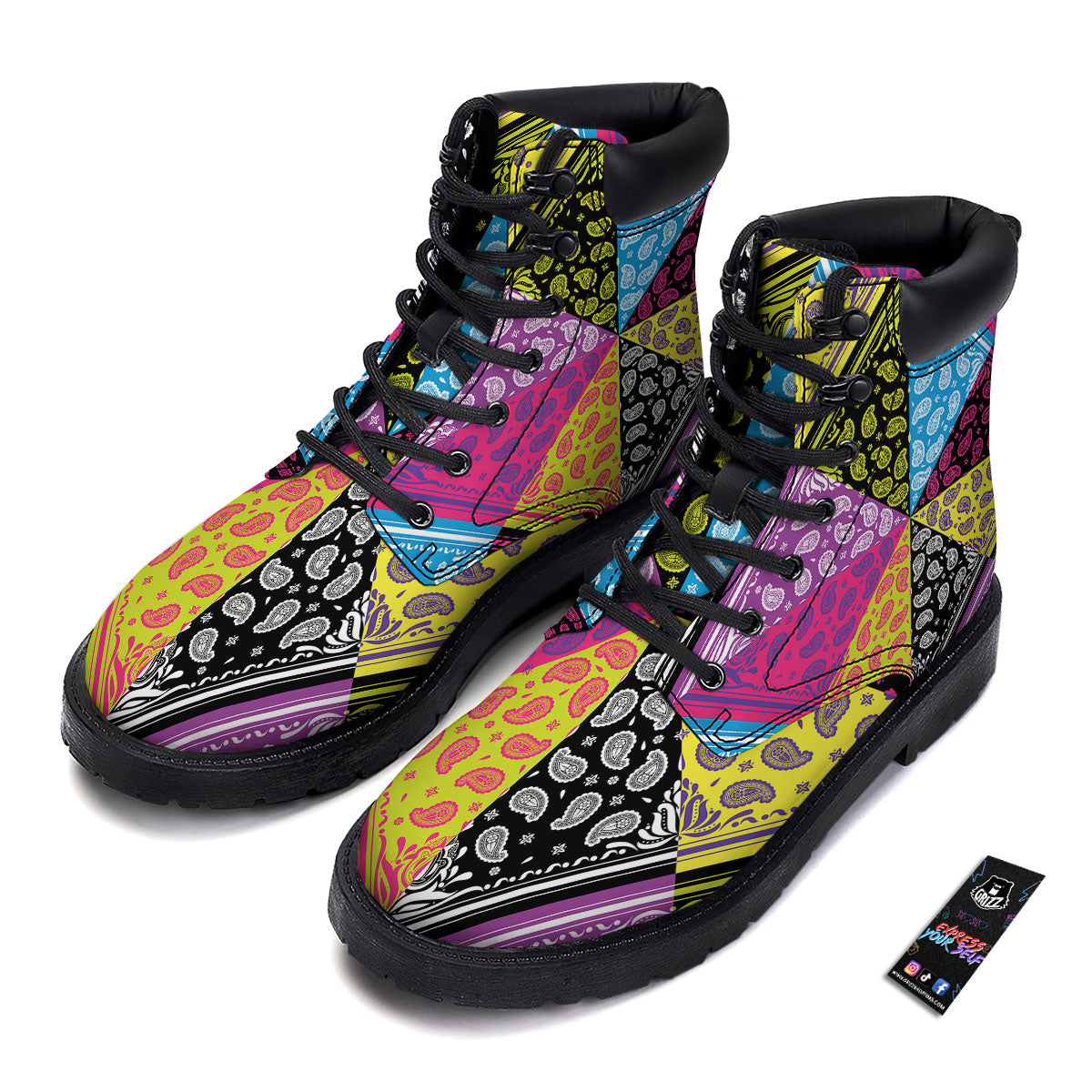 Bandana Paisley Colorful Square Print Boots-grizzshop