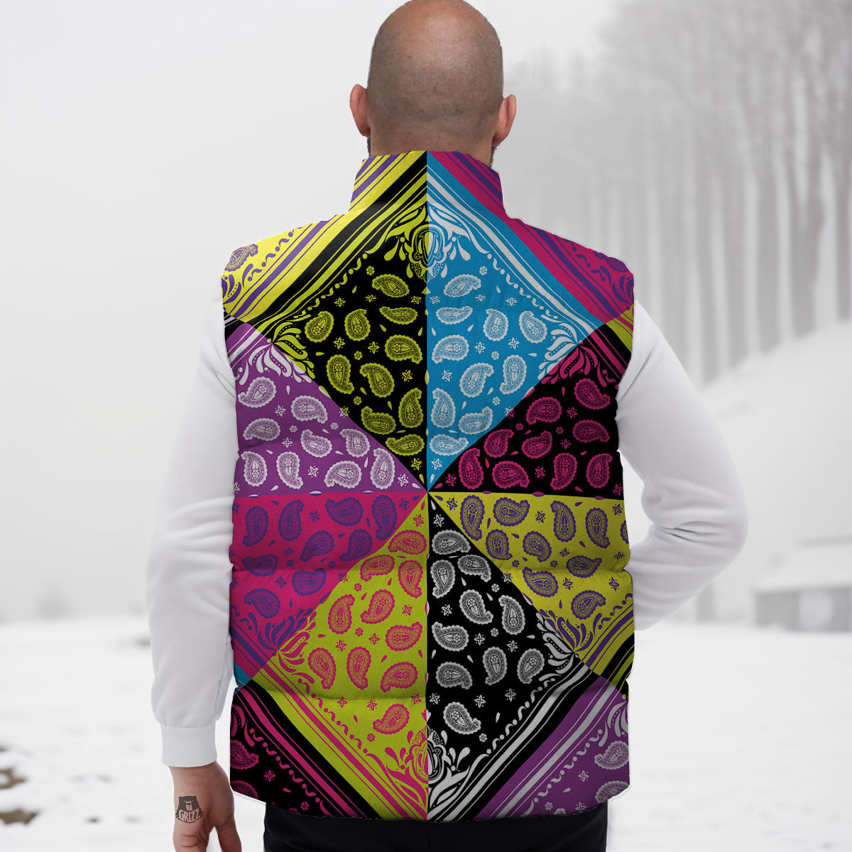 Bandana Paisley Colorful Square Print Down Vest