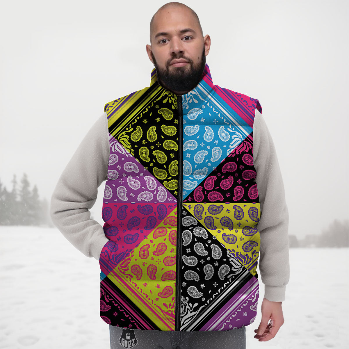 Bandana Paisley Colorful Square Print Down Vest