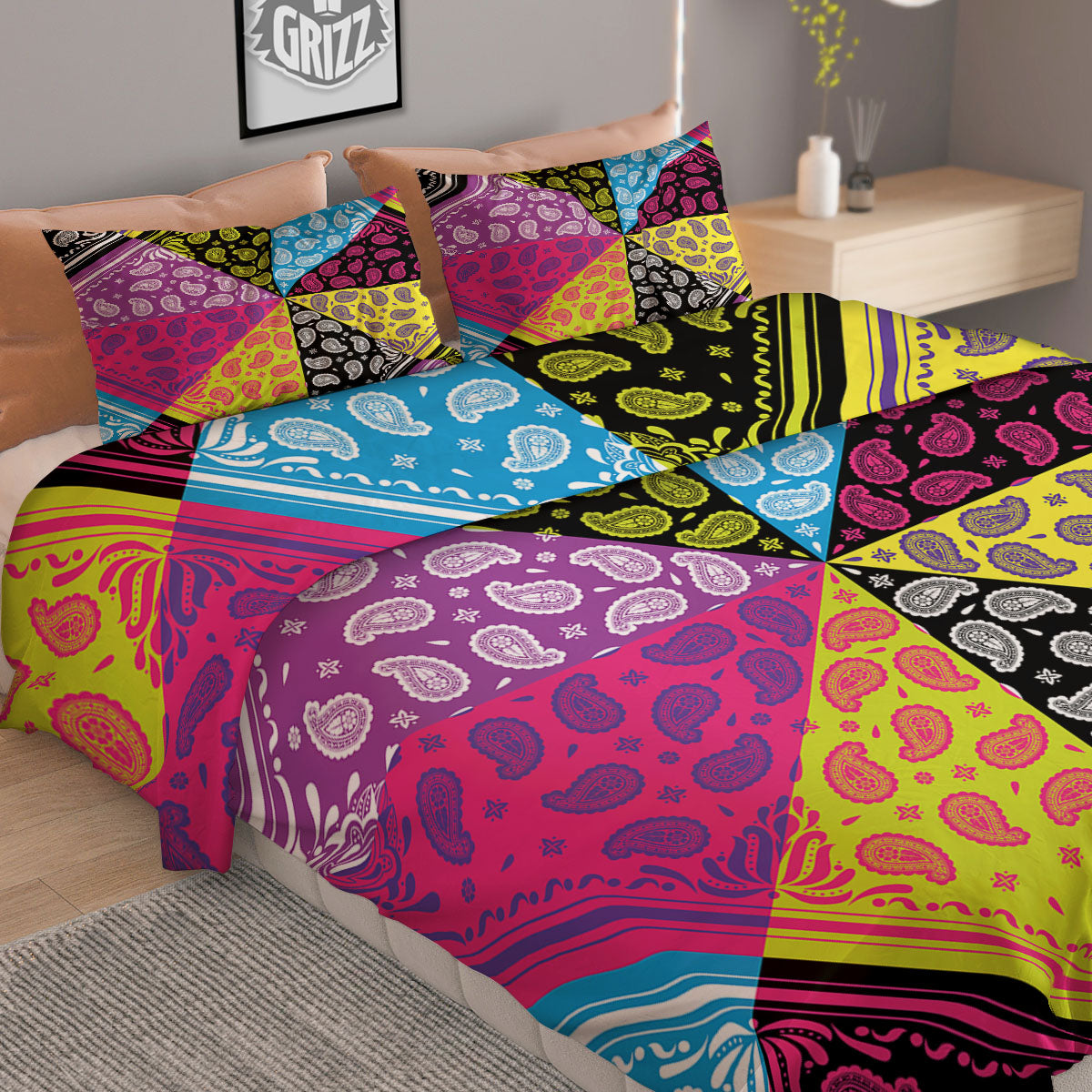 Bandana Paisley Colorful Square Print Duvet Cover Bedding Set