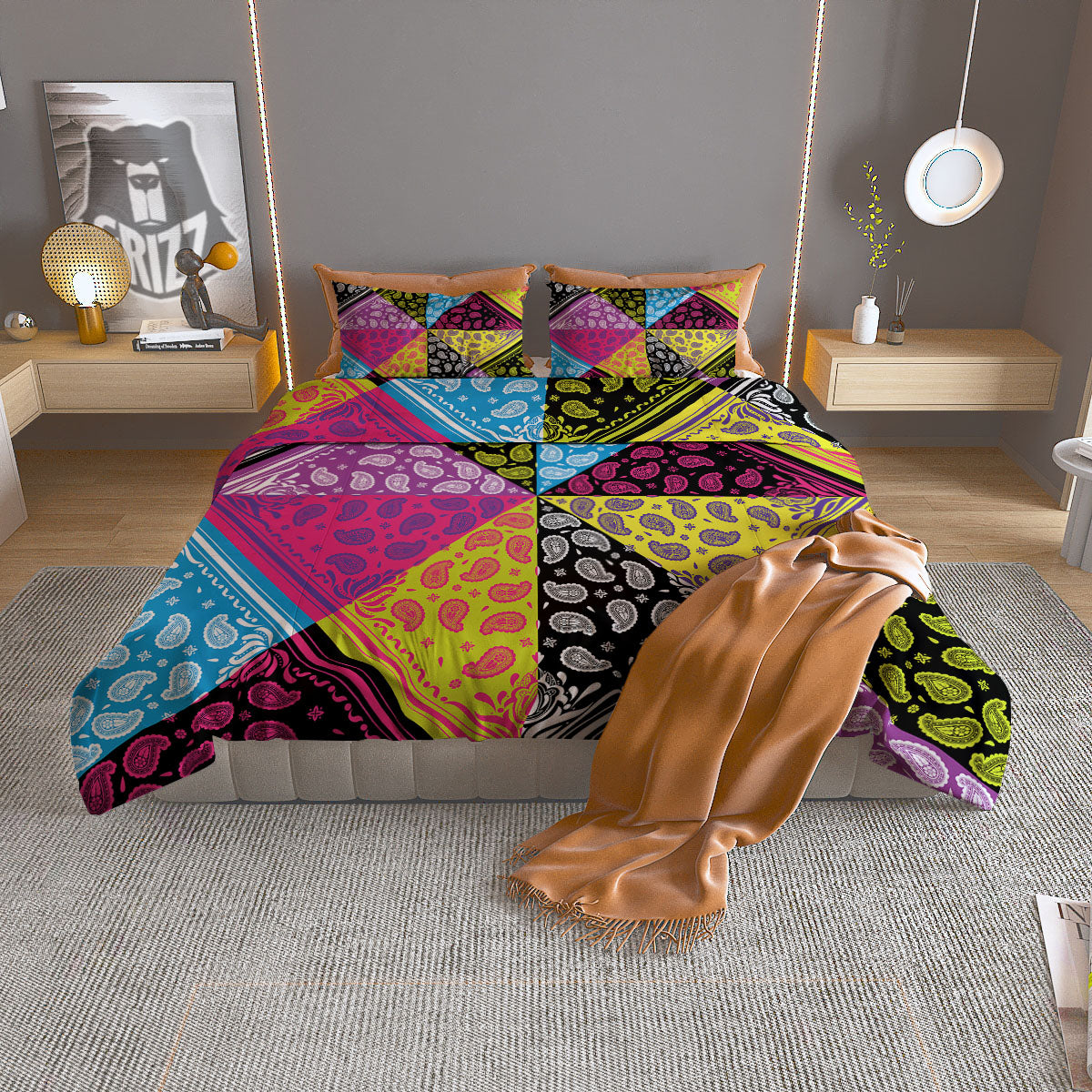 Bandana Paisley Colorful Square Print Duvet Cover Bedding Set