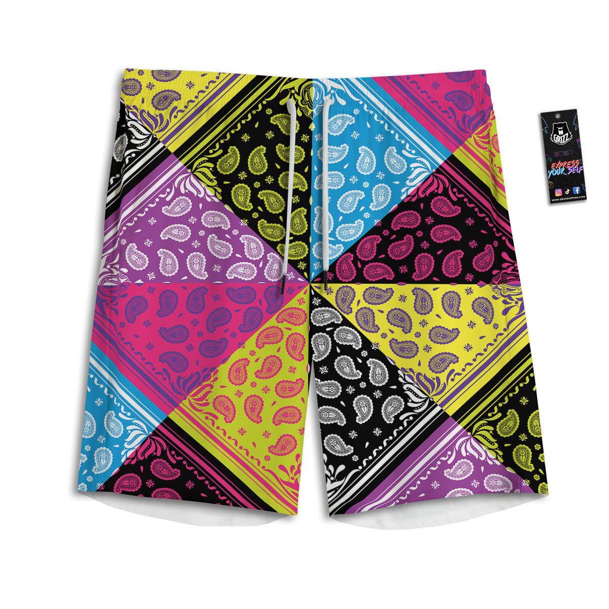 Bandana Paisley Colorful Square Print Men's Athletic Shorts