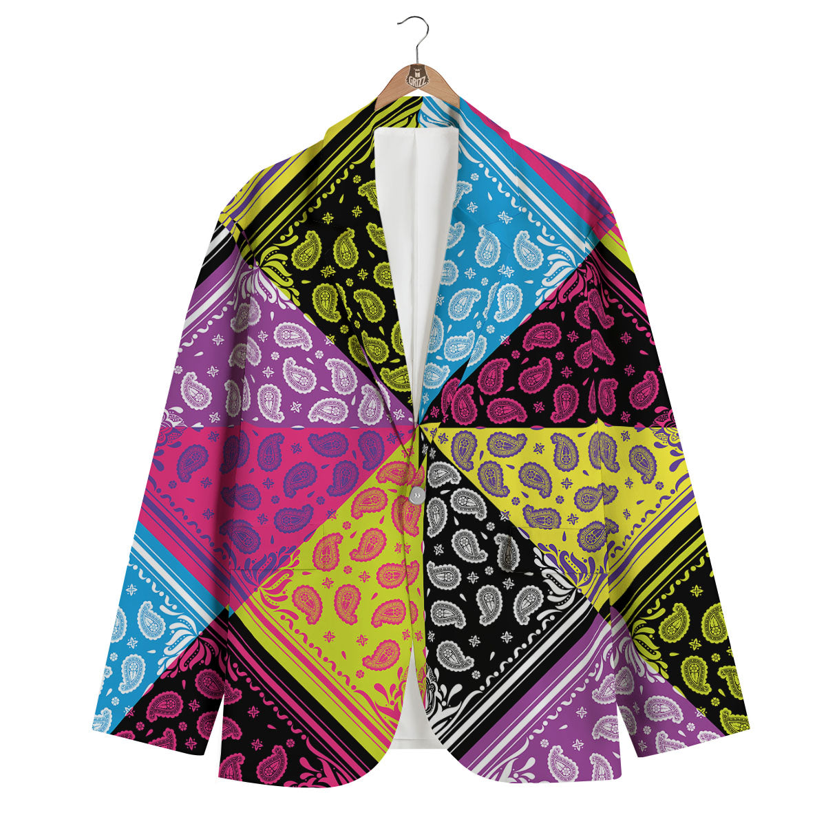 Bandana Paisley Colorful Square Print Men's Blazer-grizzshop