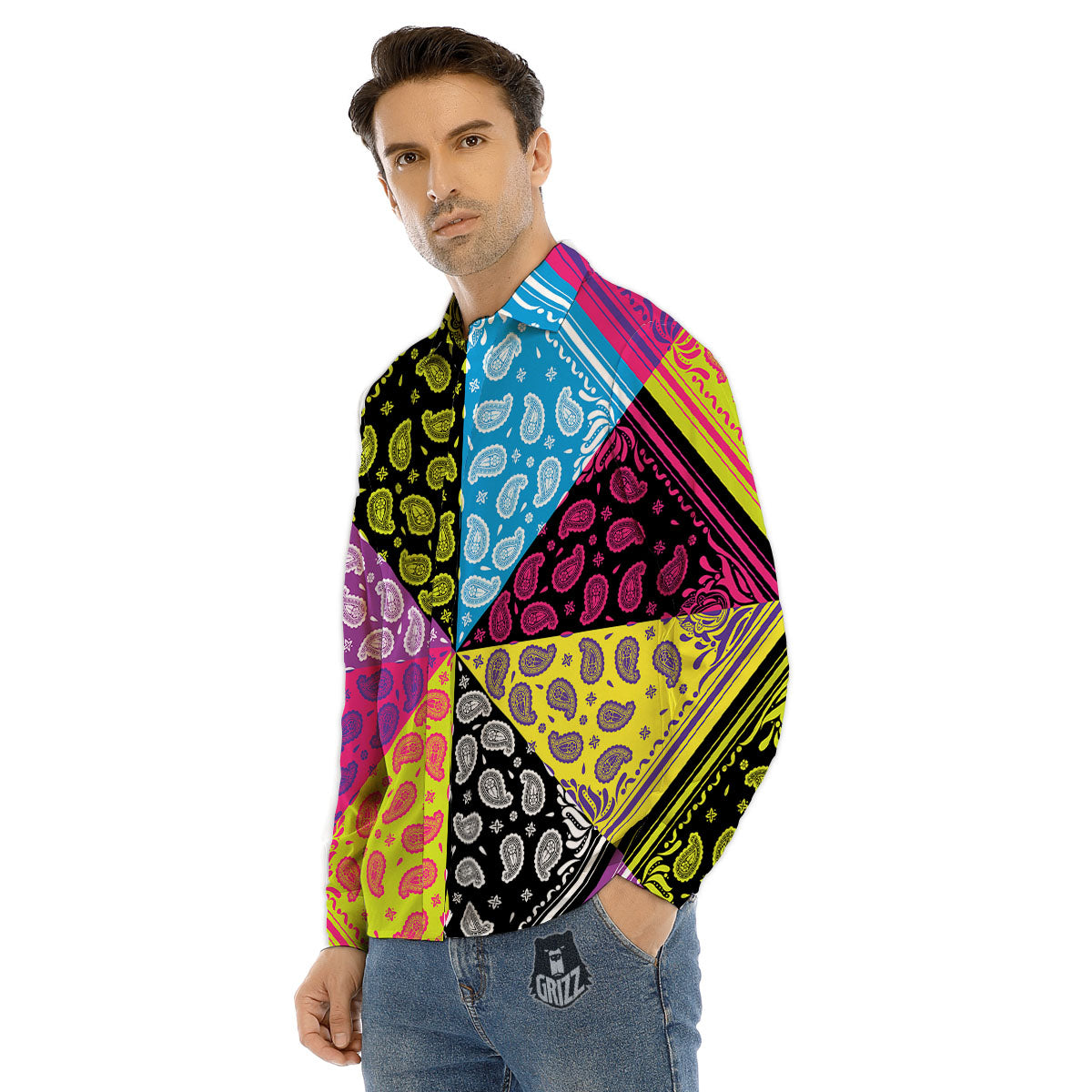 Bandana Paisley Colorful Square Print Men's Dress Shirts-grizzshop