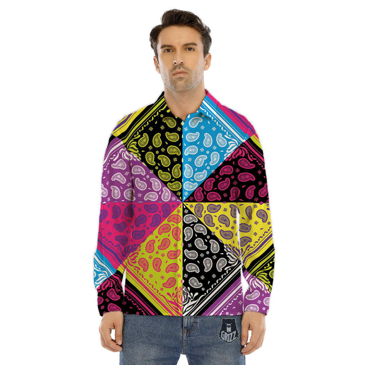 Bandana Paisley Colorful Square Print Men's Dress Shirts-grizzshop