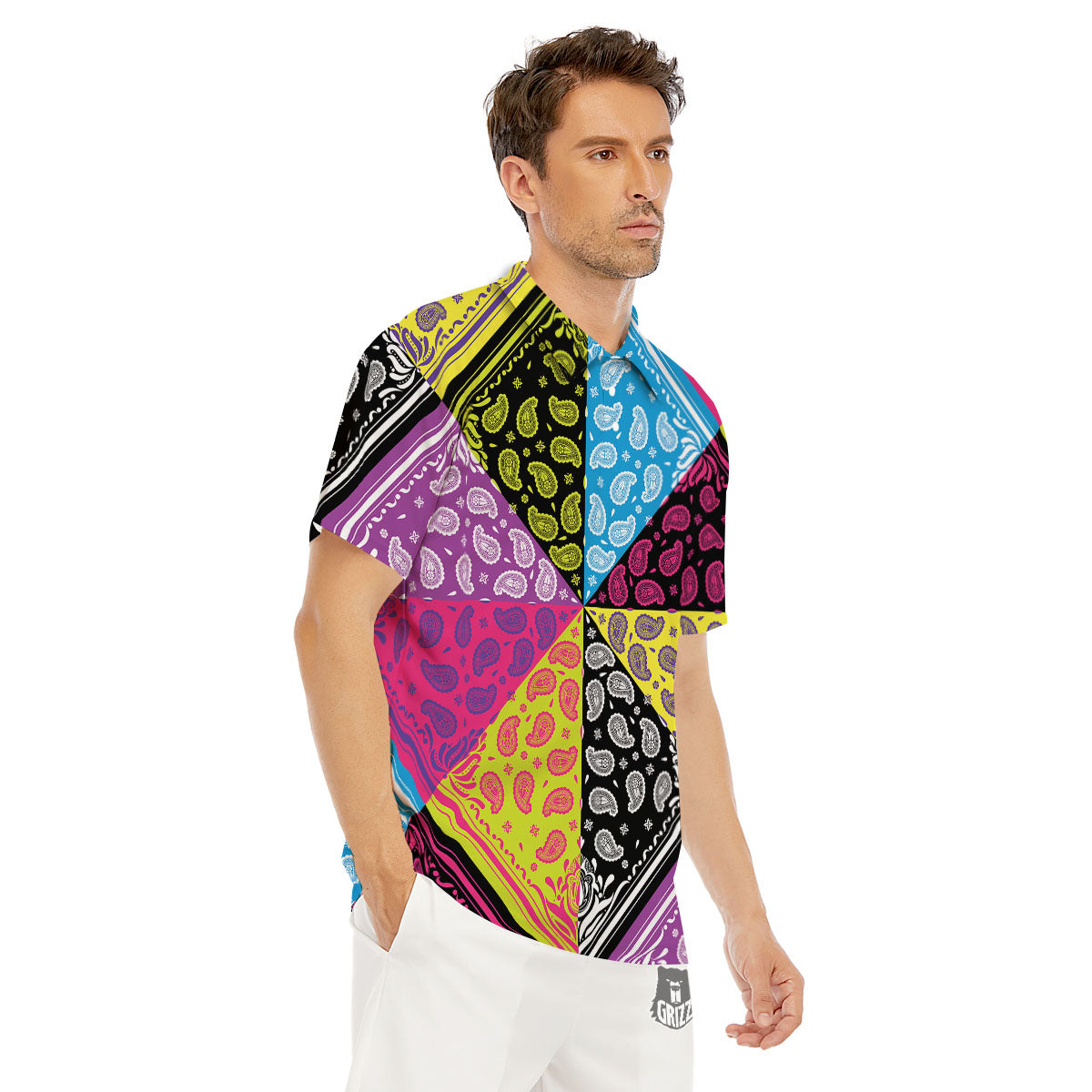 Bandana Paisley Colorful Square Print Men's Golf Shirts-grizzshop