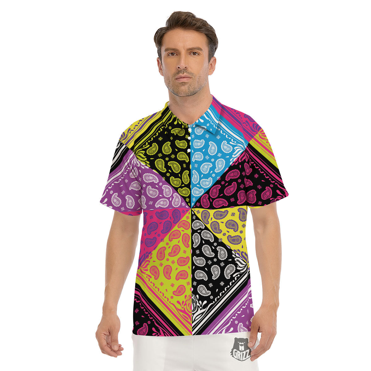 Bandana Paisley Colorful Square Print Men's Golf Shirts-grizzshop