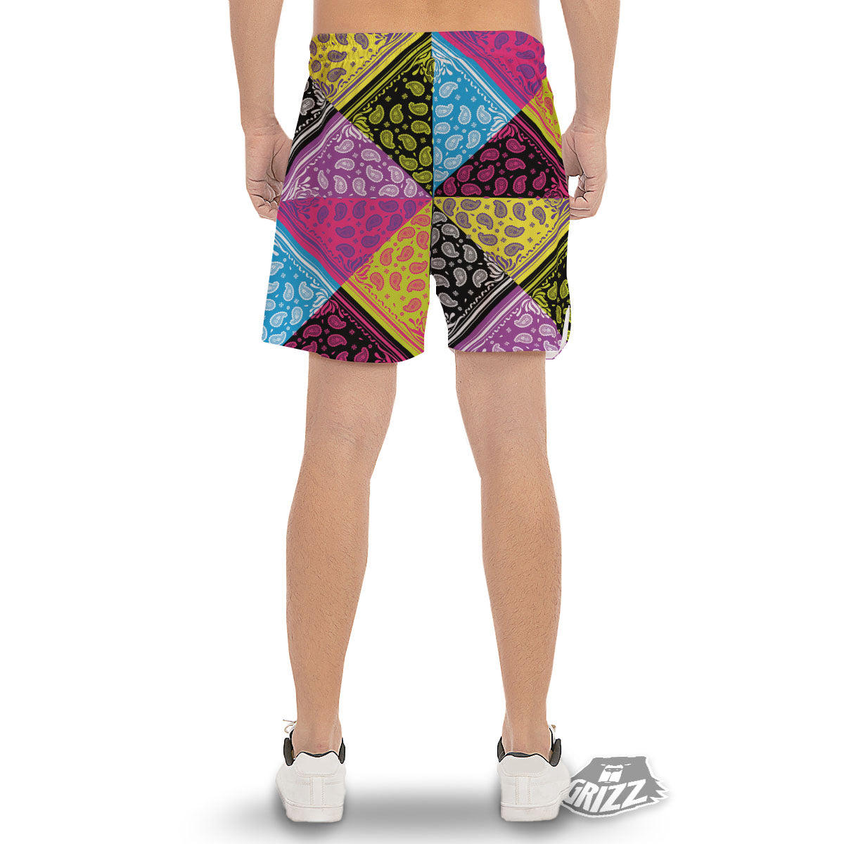 Bandana Paisley Colorful Square Print Men's Gym Shorts-grizzshop