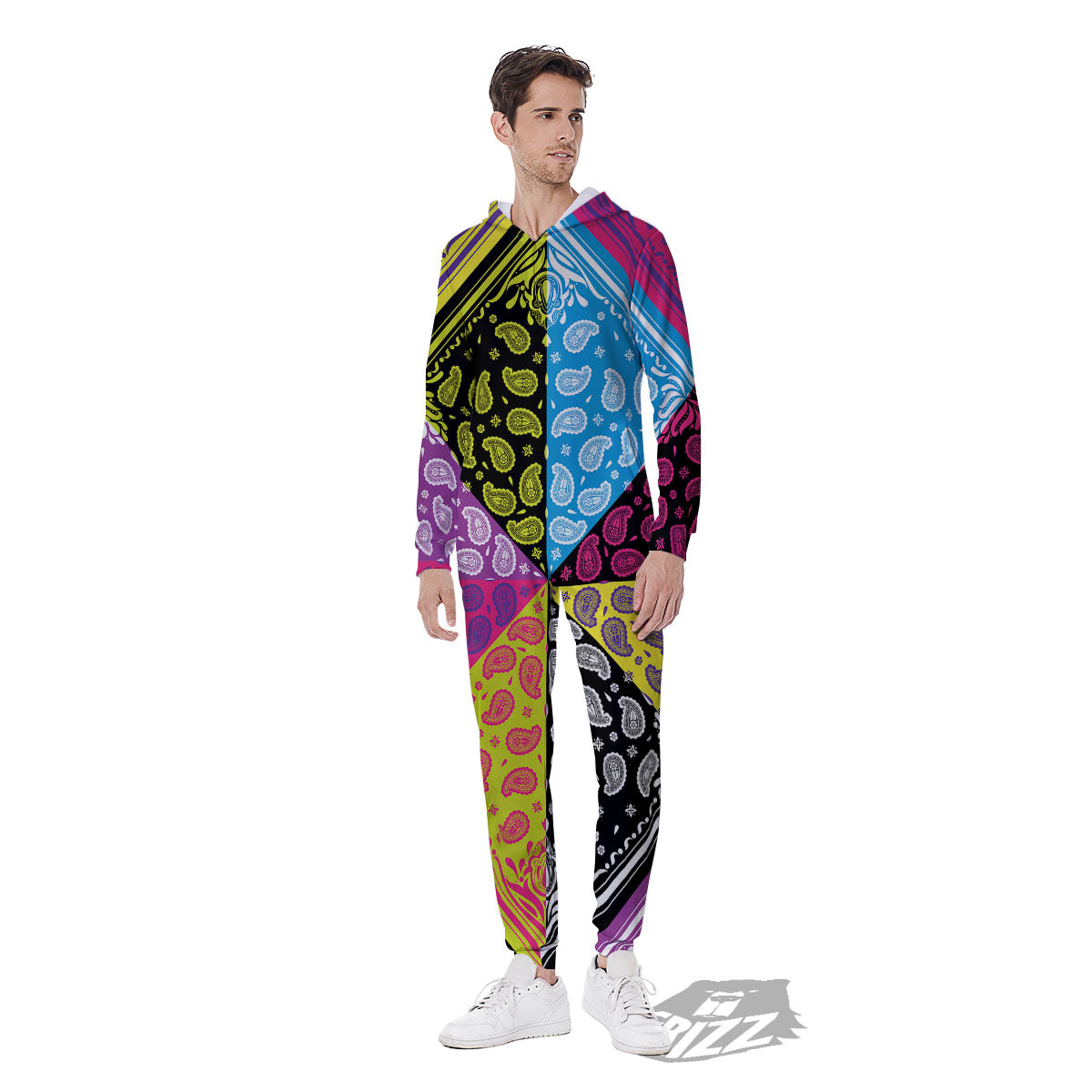 Bandana Paisley Colorful Square Print Men's Jumpsuit-grizzshop