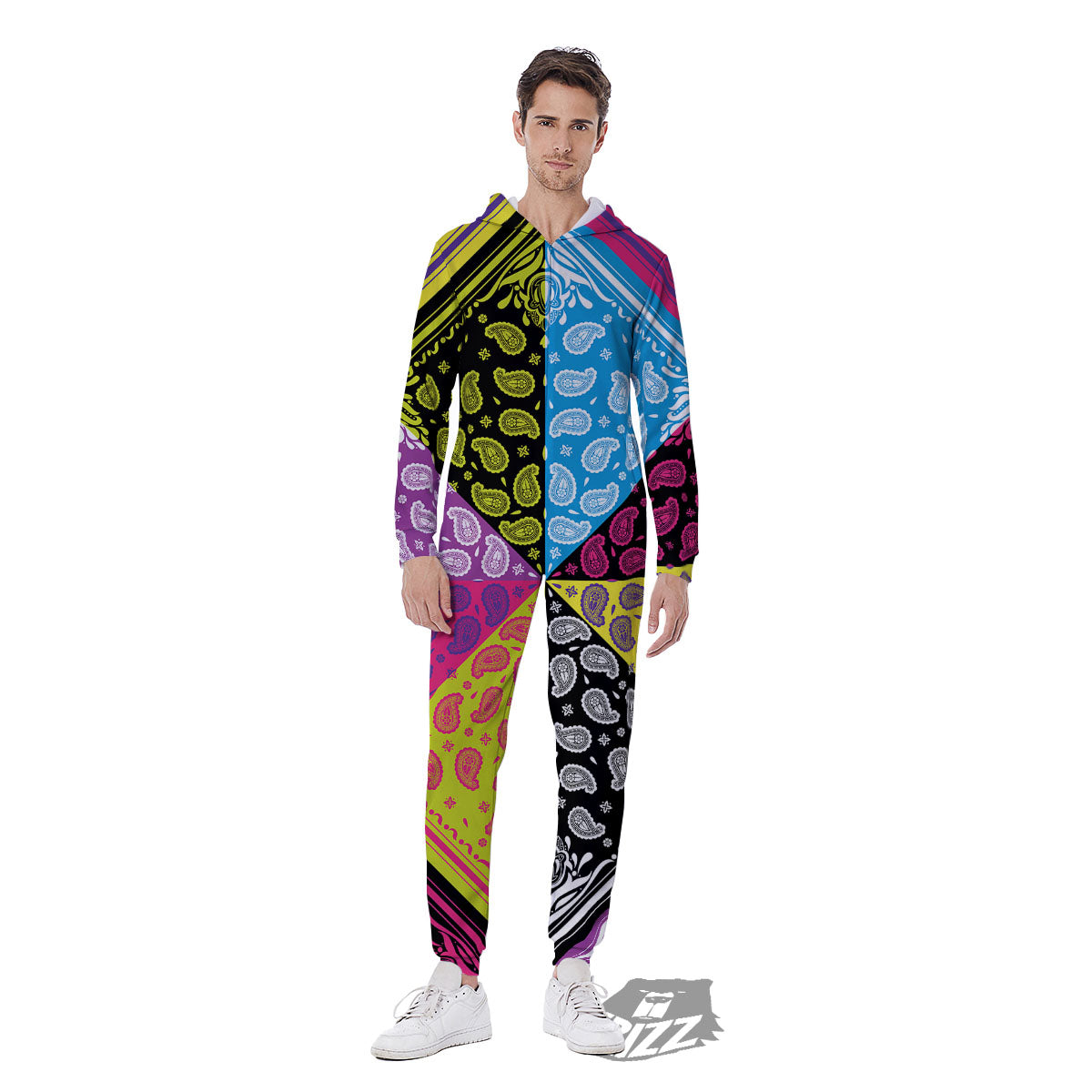 Bandana Paisley Colorful Square Print Men's Jumpsuit-grizzshop