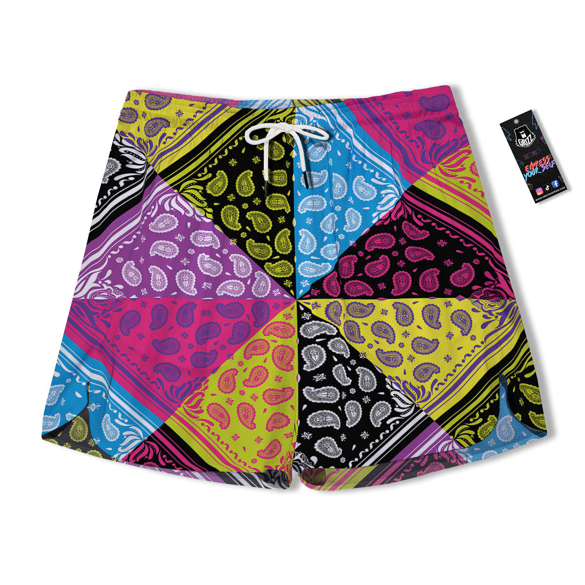 Bandana Paisley Colorful Square Print Men's Running Shorts-grizzshop