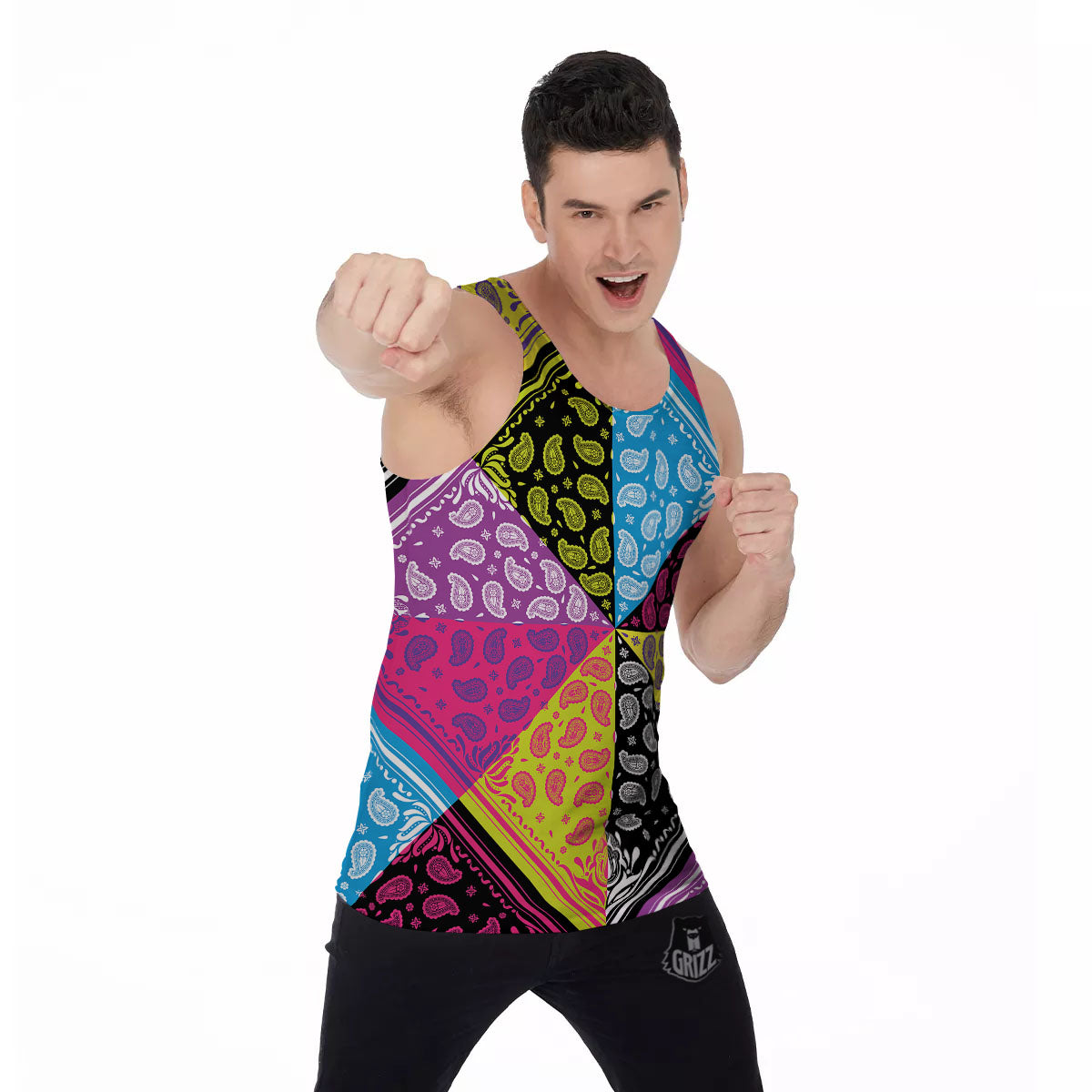 Bandana Paisley Colorful Square Print Men's Tank Top-grizzshop