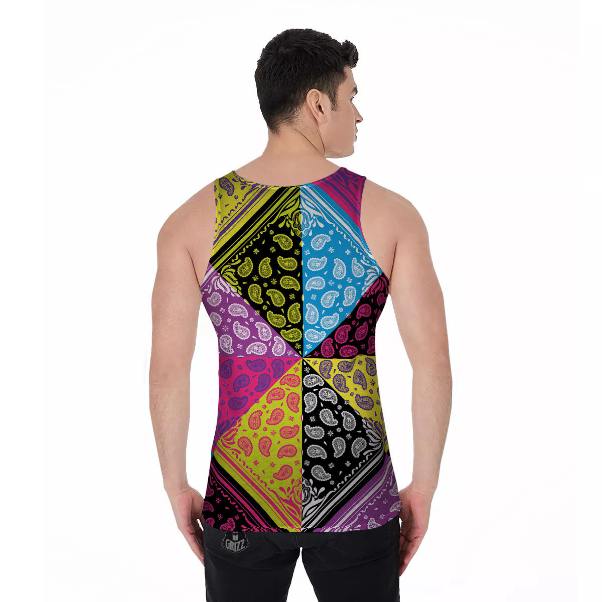 Bandana Paisley Colorful Square Print Men's Tank Top-grizzshop