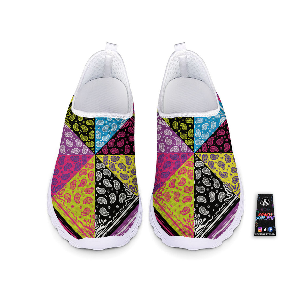 Bandana Paisley Colorful Square Print Nurse Shoes-grizzshop