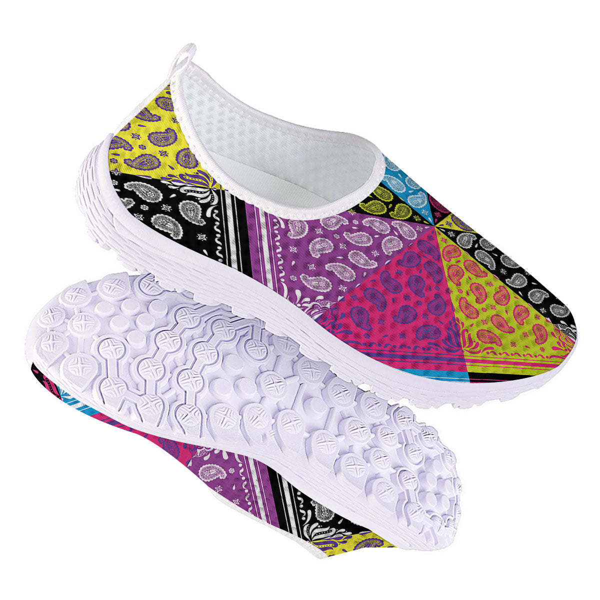 Bandana Paisley Colorful Square Print Nurse Shoes-grizzshop