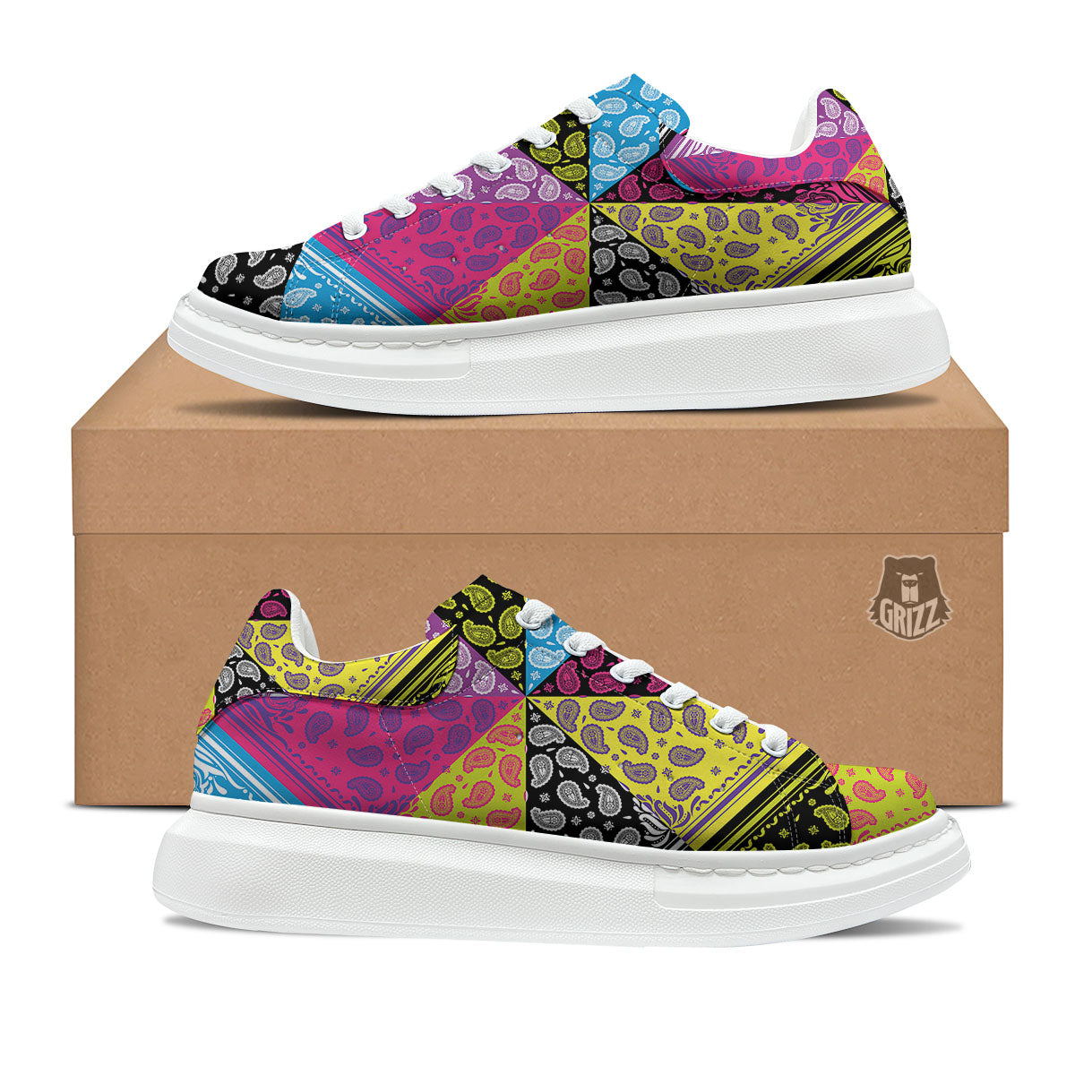 Bandana Paisley Colorful Square Print Platform Shoes-grizzshop
