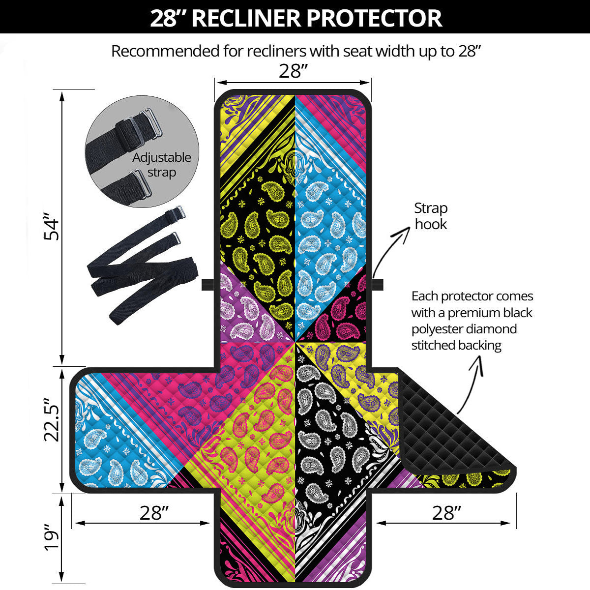 Bandana Paisley Colorful Square Print Recliner Protector-grizzshop