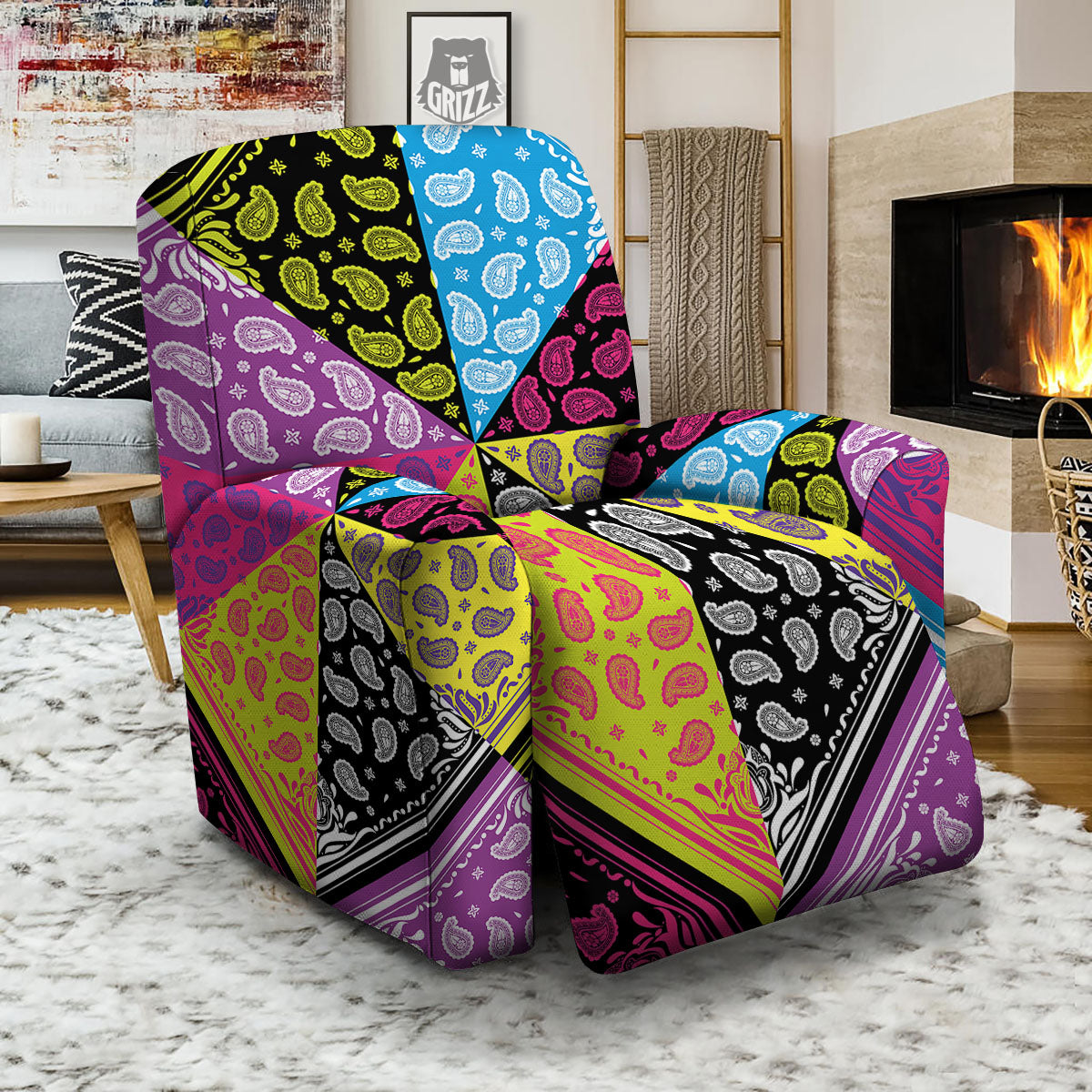 Bandana Paisley Colorful Square Print Recliner Slipcover-grizzshop