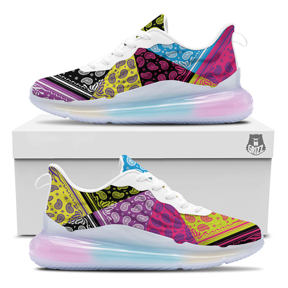 Bandana Paisley Colorful Square Print Running Sneakers-grizzshop