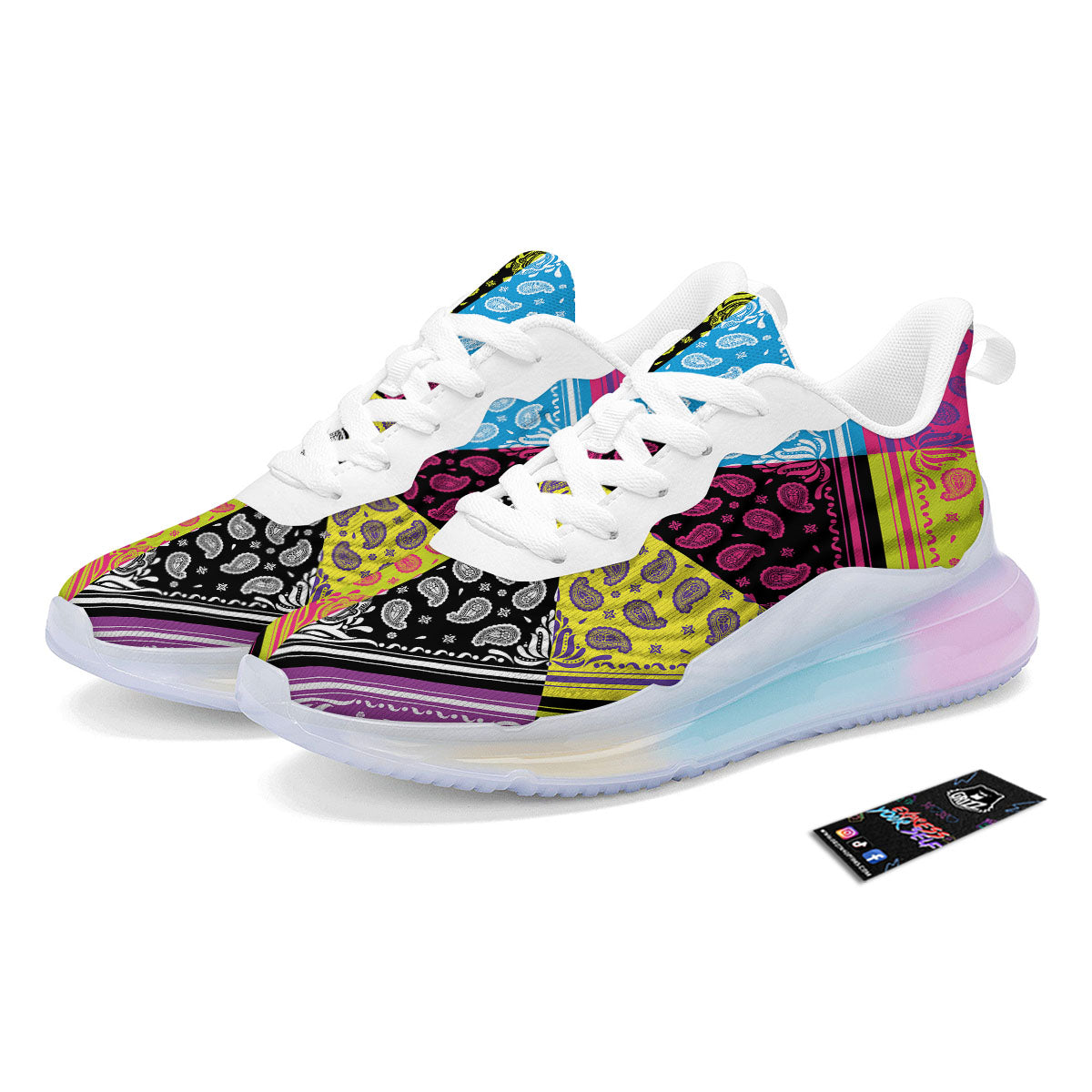 Bandana Paisley Colorful Square Print Running Sneakers-grizzshop