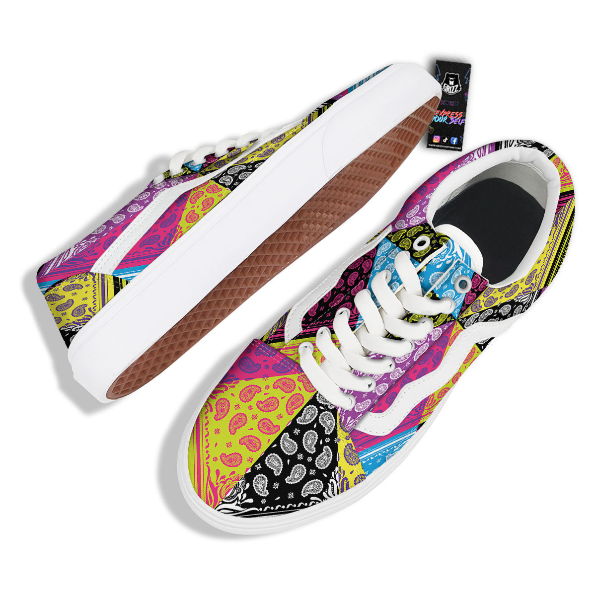 Bandana Paisley Colorful Square Print Skate Shoes-grizzshop
