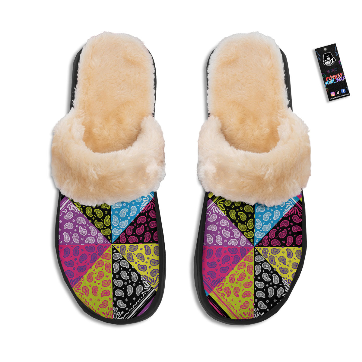 Bandana Paisley Colorful Square Print Slippers-grizzshop