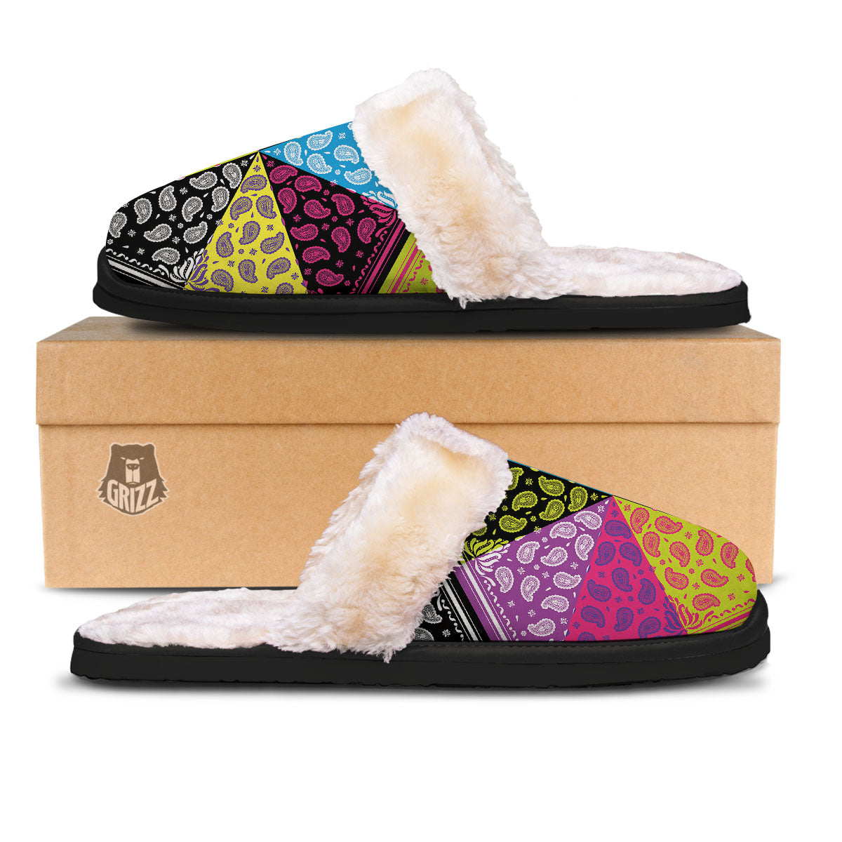 Bandana Paisley Colorful Square Print Slippers-grizzshop