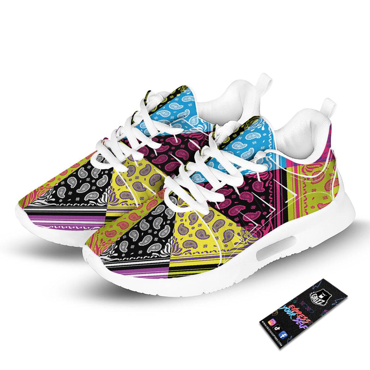 Bandana Paisley Colorful Square Print Tennis Shoes-grizzshop