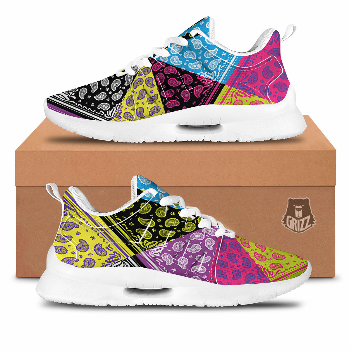 Bandana Paisley Colorful Square Print Tennis Shoes-grizzshop