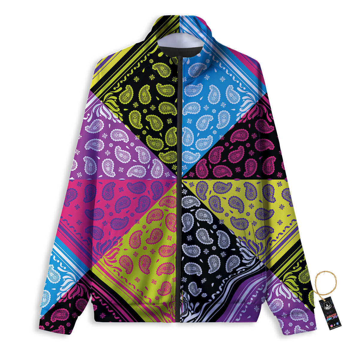 Bandana Paisley Colorful Square Print Track Jacket-grizzshop