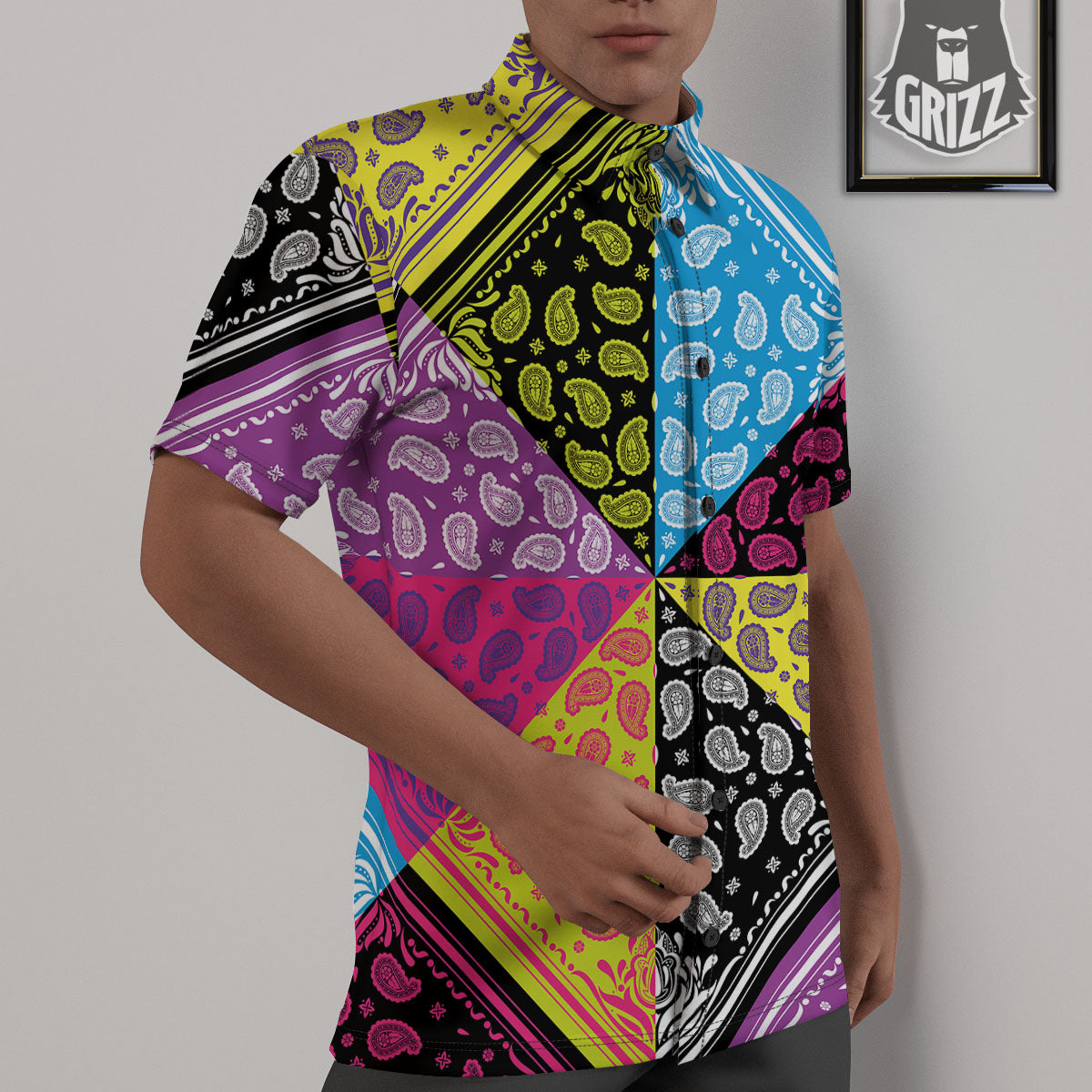 Bandana Paisley Colorful Square Print Untucked Shirts-grizzshop